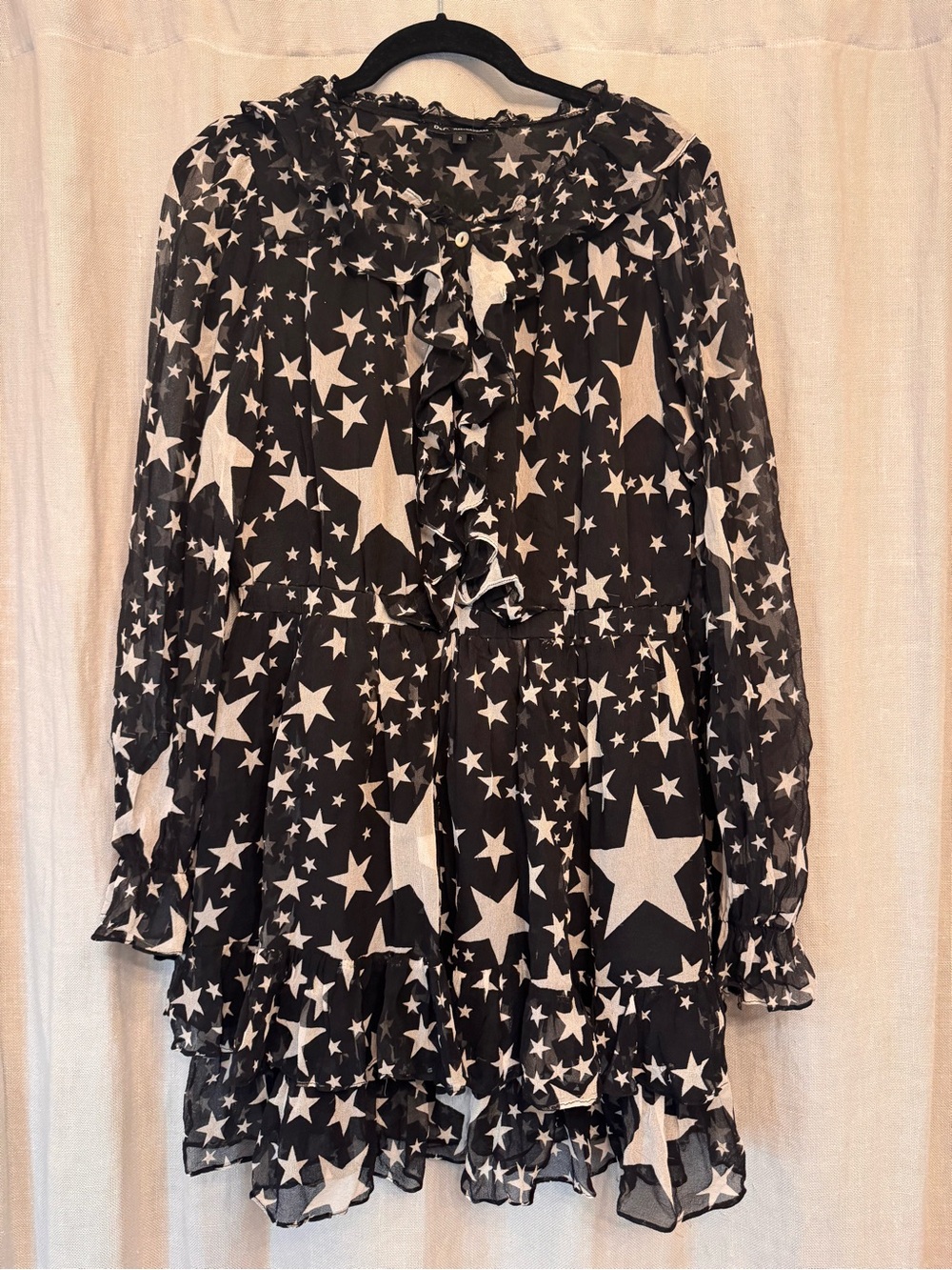 ✨ D&G Dolce & Gabbana Silk Star Print Ruffle Mini Dress - IT 38 / US 2 - Picture 2 of 7